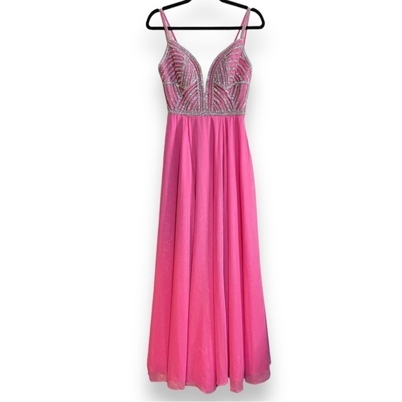 Vienna Prom Dress Pink with Silver Rhinestones Size 2 - Picture 3 of 12